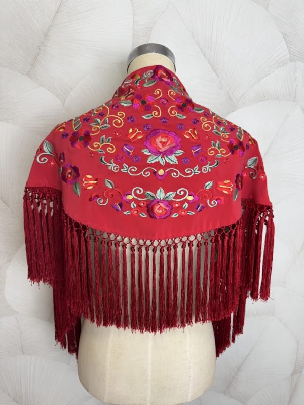 Mantón bordado Doña Ana rojo niña