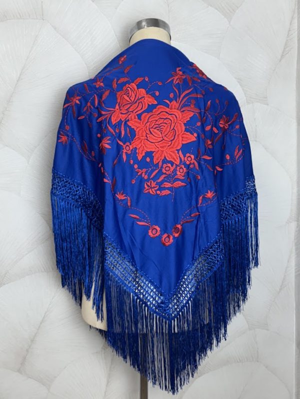 Mantón poliéster azul y rojo