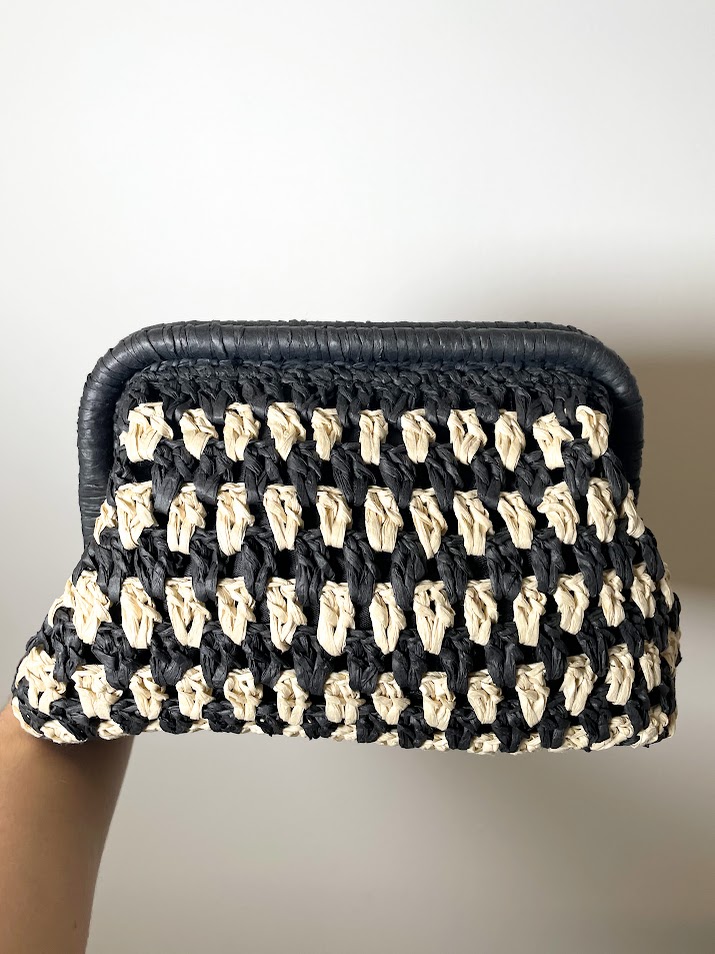Bolso rafia beige y negro