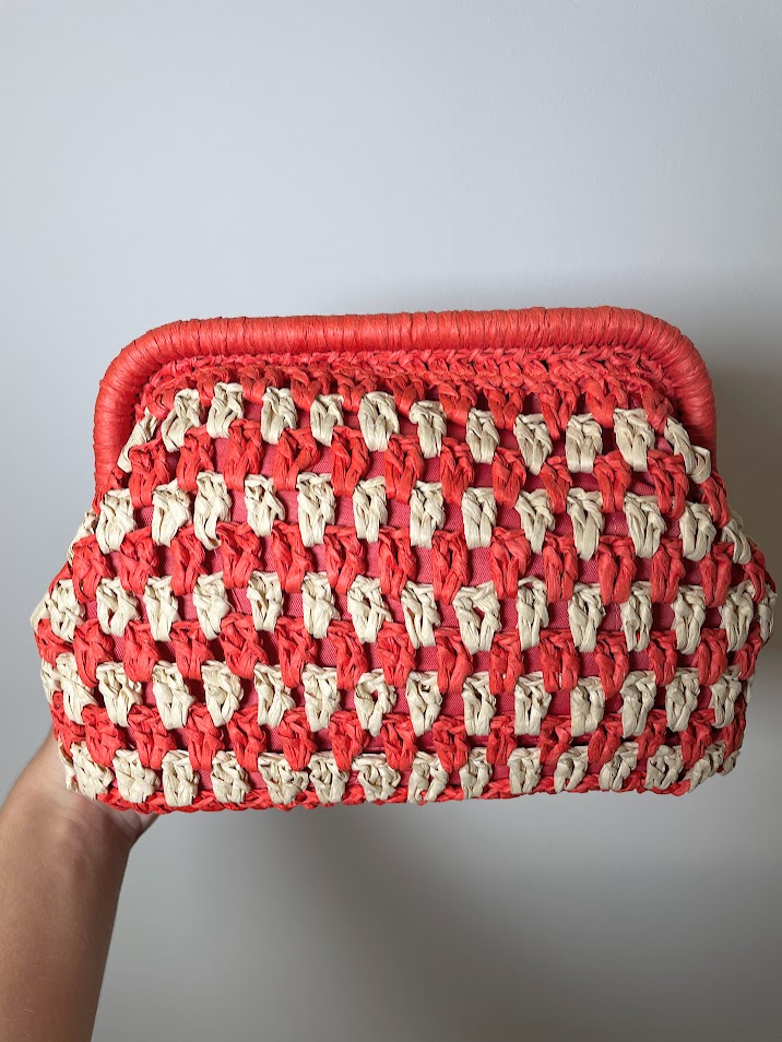 Bolso rafia beige y naranja