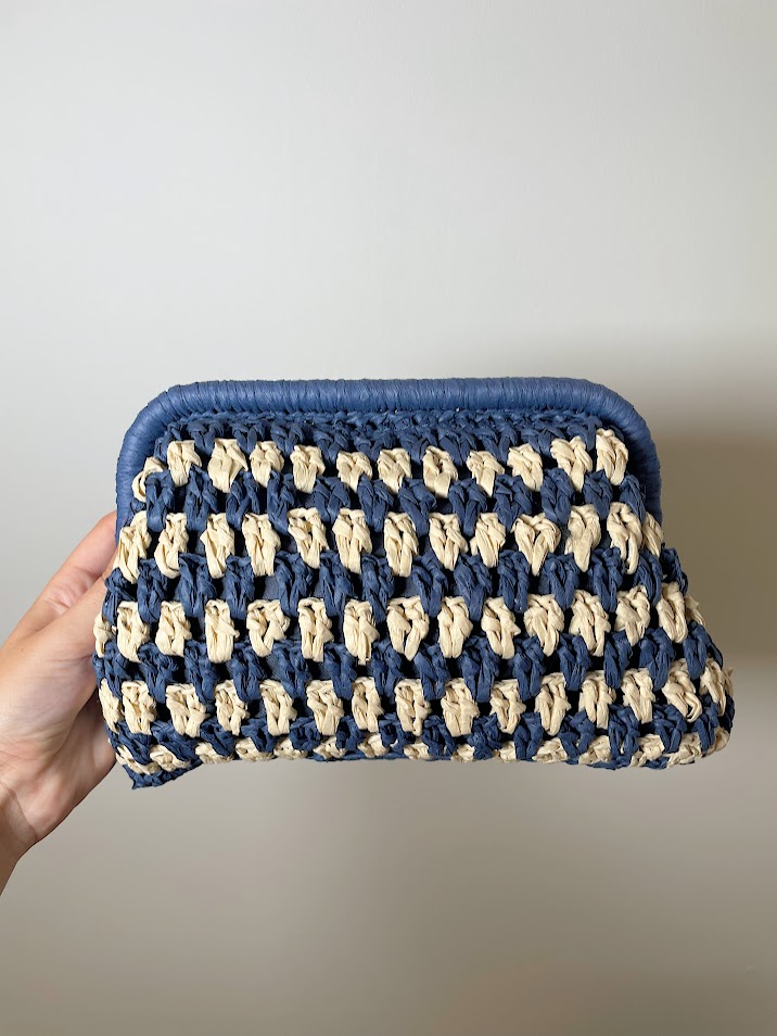 Bolso rafia beige y azul