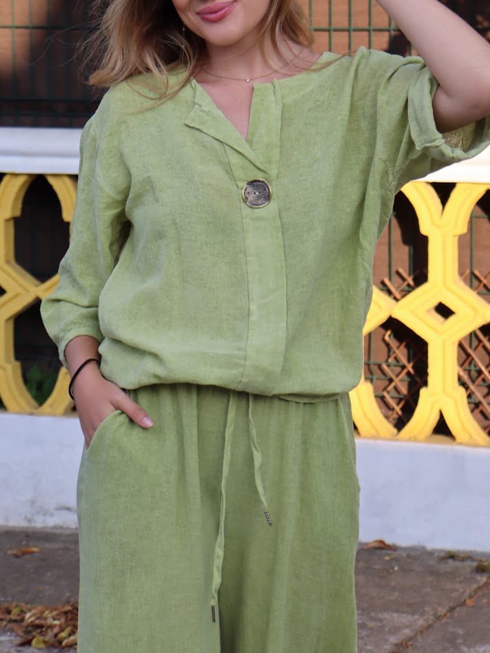 Camisa lino verde lima