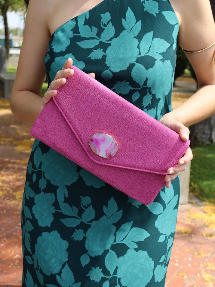Cartera lino piedra rosa