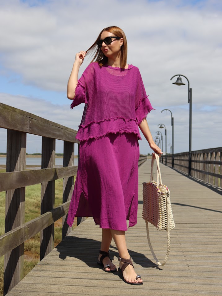 Vestido dos piezas rejilla morado