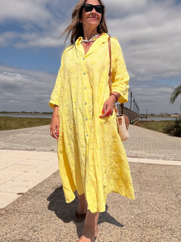 Vestido Camisero flores amarillo