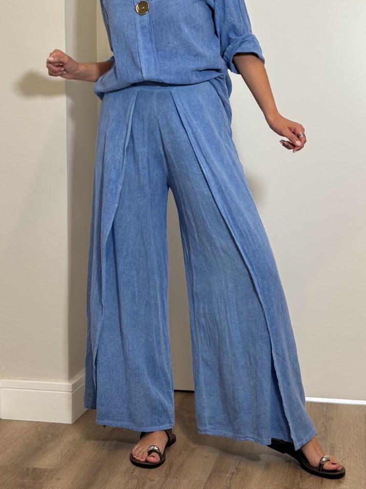 Pantalón efecto lino tapetas azul