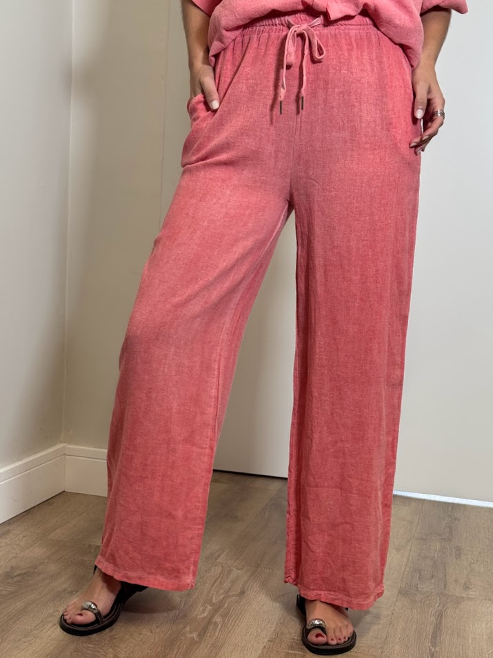 Pantalón efecto lino básico salmón