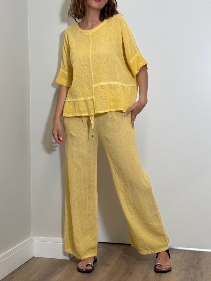 Conjunto efecto lino rejilla amarillo