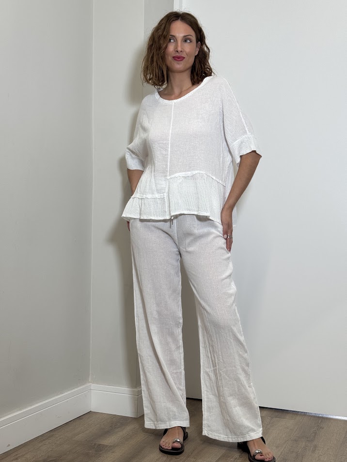 Conjunto efecto lino rejilla blanco