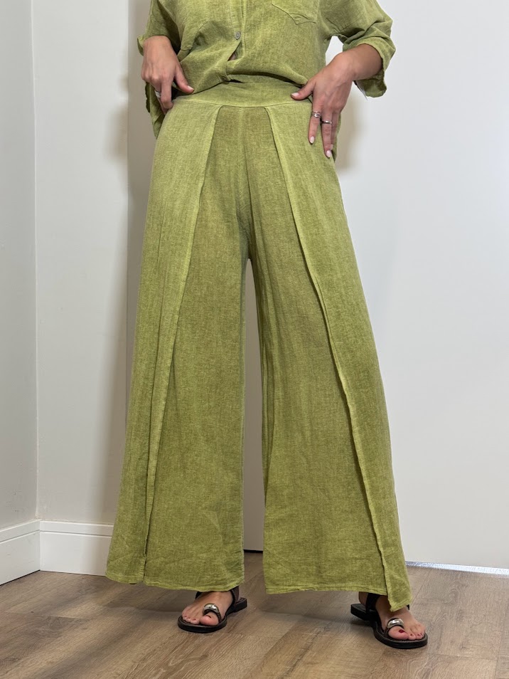 Pantalón efecto lino tapetas lima