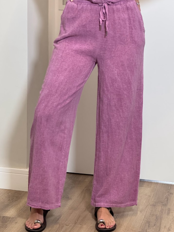 Pantalón efecto lino básico malva