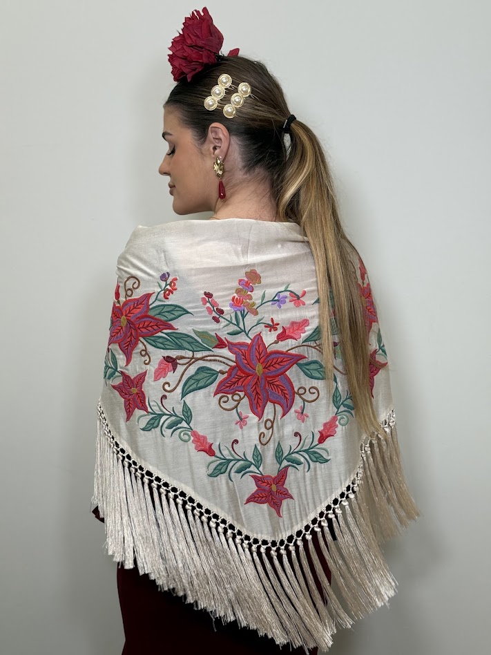 Mantón bordado triana beige