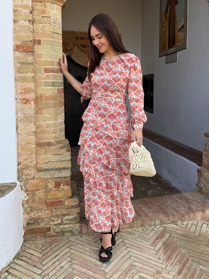 Vestido Iria estampado coral