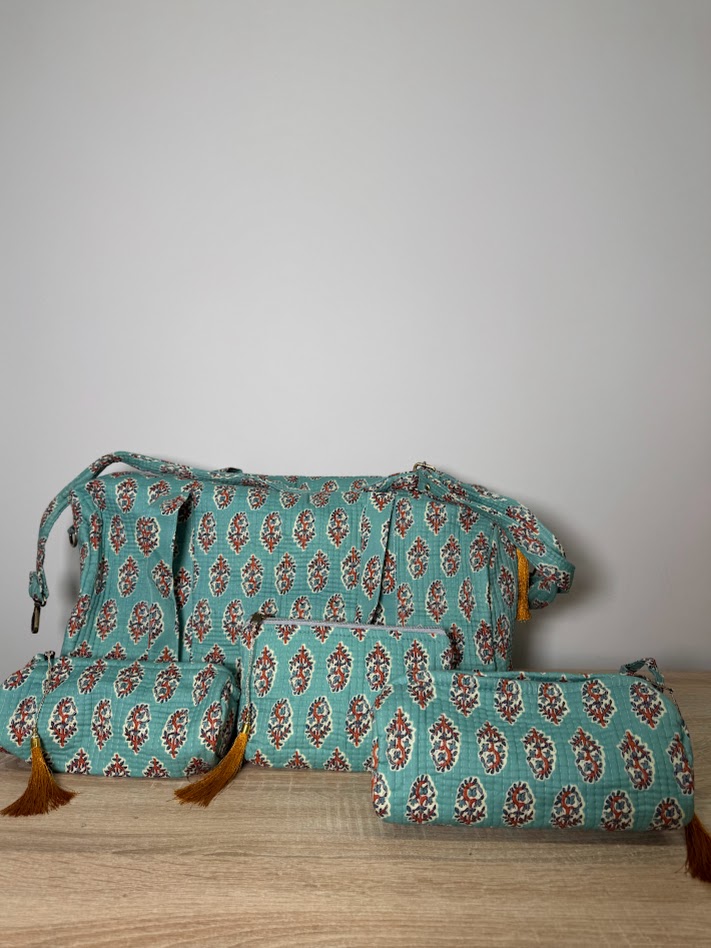 Bolsa de viaje + neceséres India verde agua