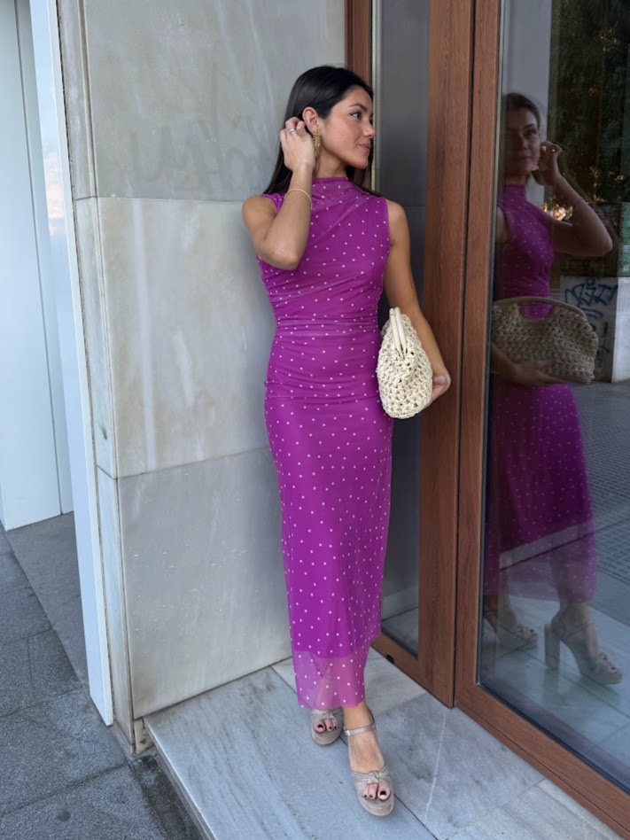 Vestido lunares fucsia