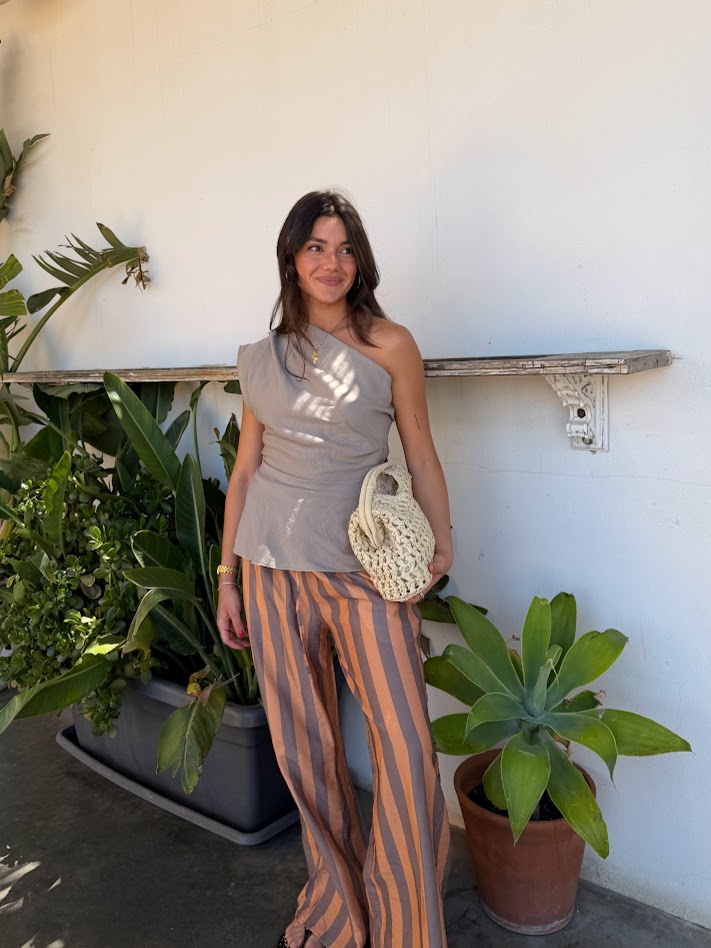 Pantalón rayas naranja y gris