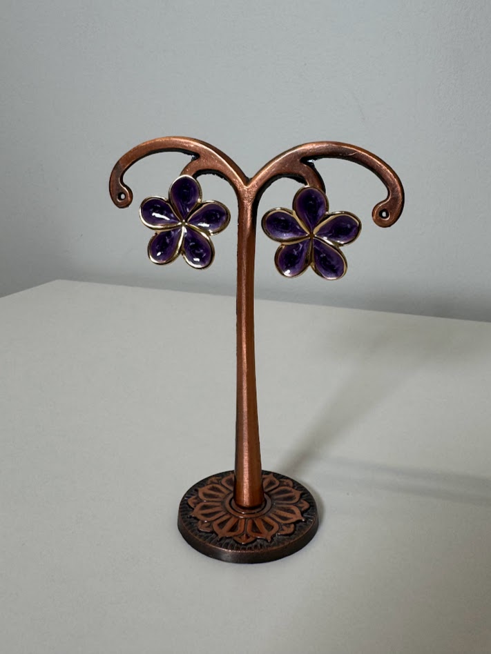 Pendientes flor hawaii morada oscura