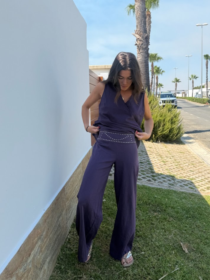 Pantalón lino morado
