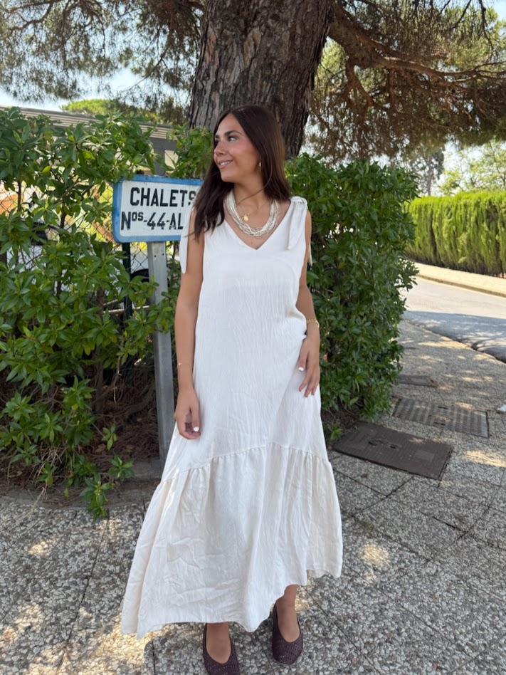 Vestido lazada beige