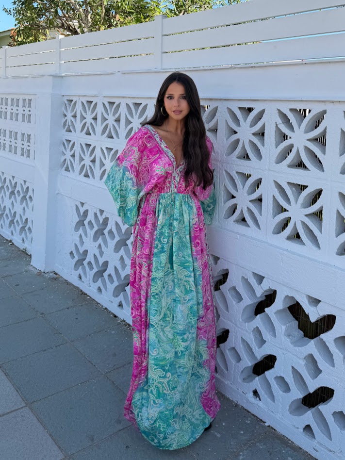 Vestido Dina mangas turquesa