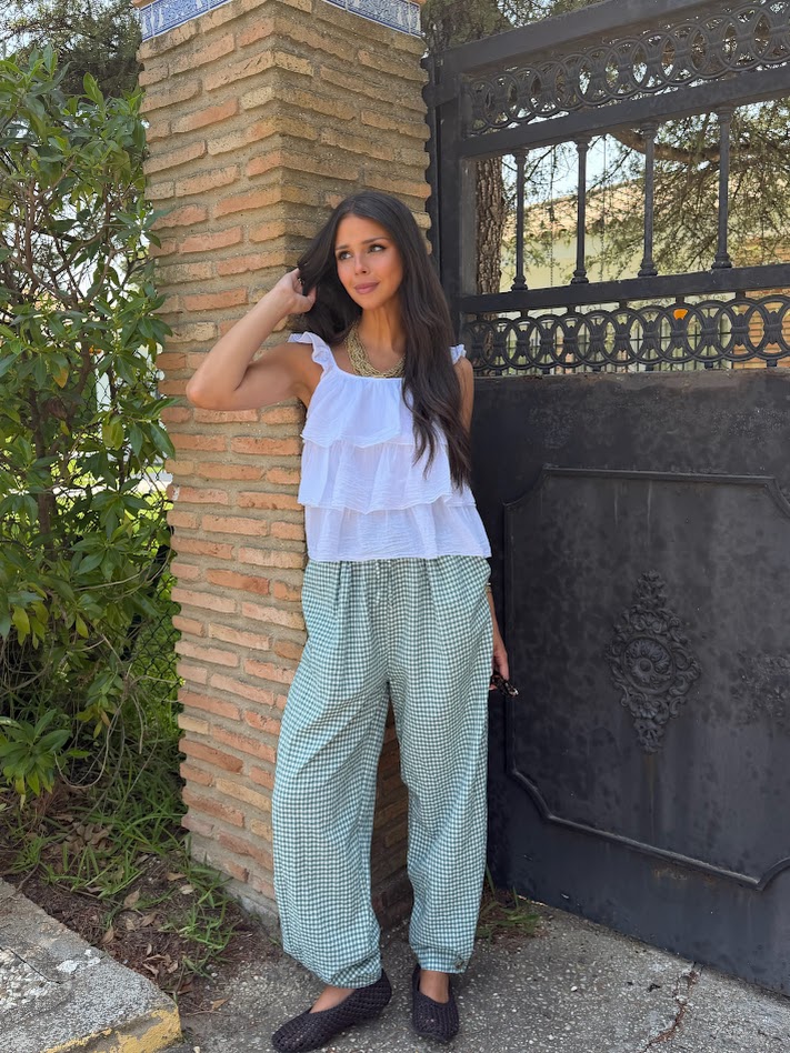 Pantalón cuadros pequeño verde