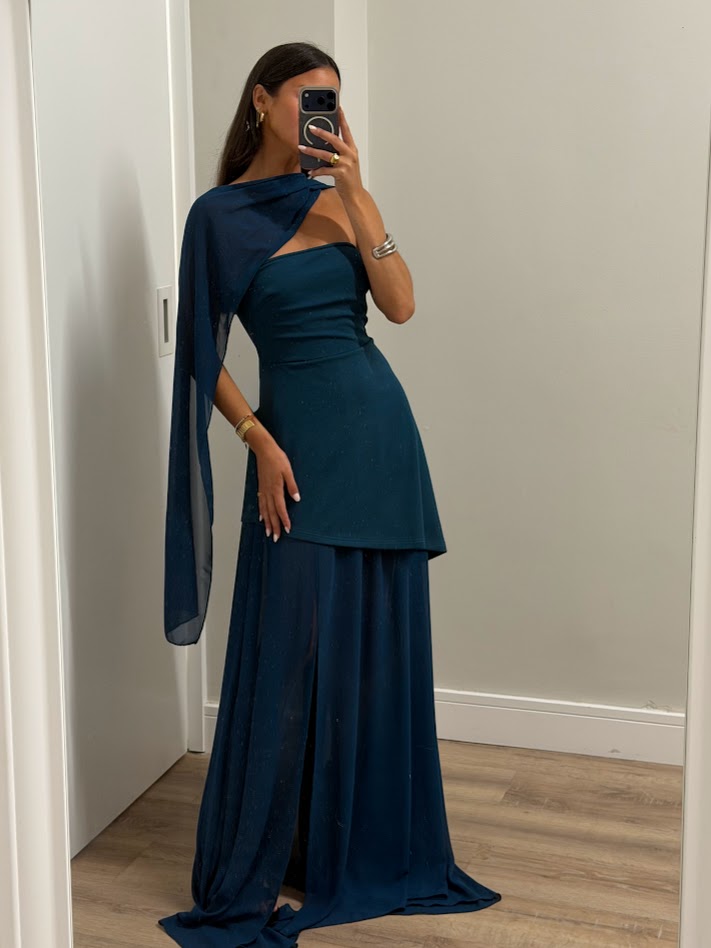 Vestido Aurora azul petróleo