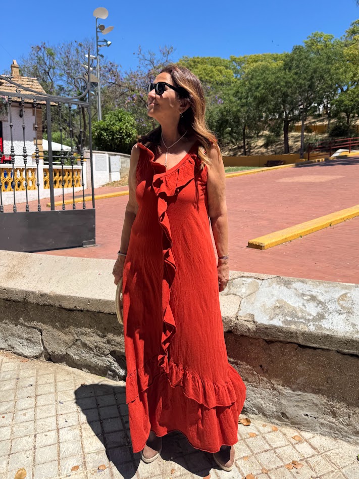 Vestido volantes teja