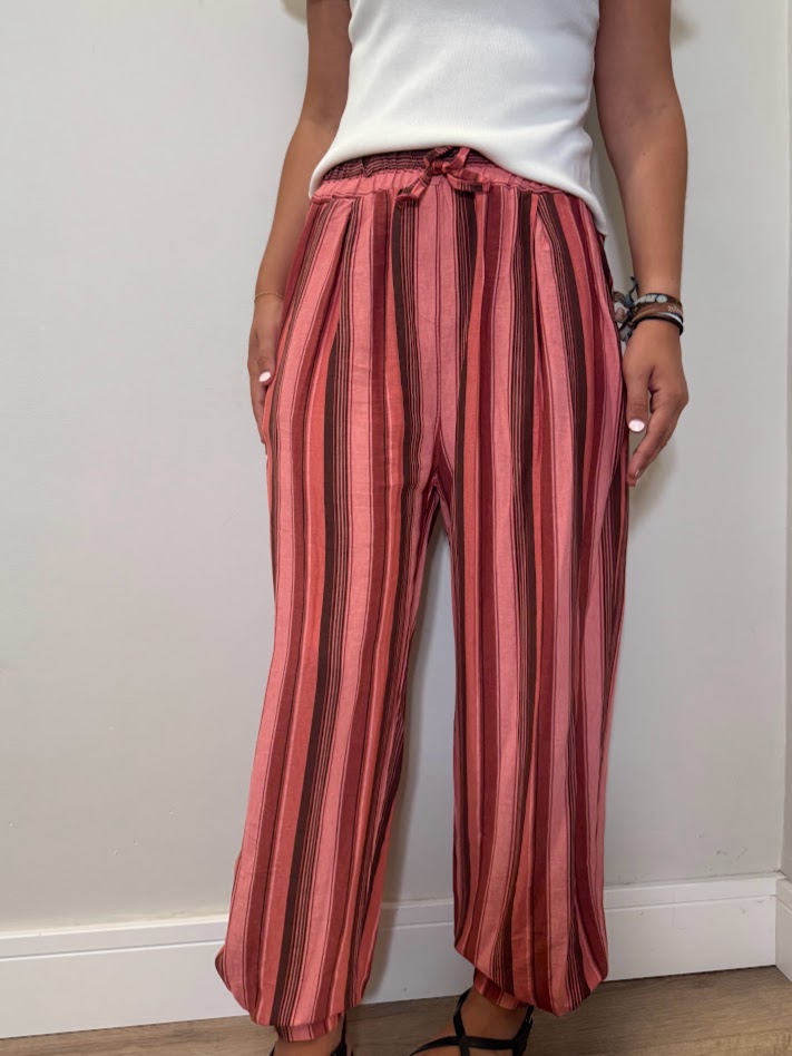 Pantalón rayas rosa bombacho