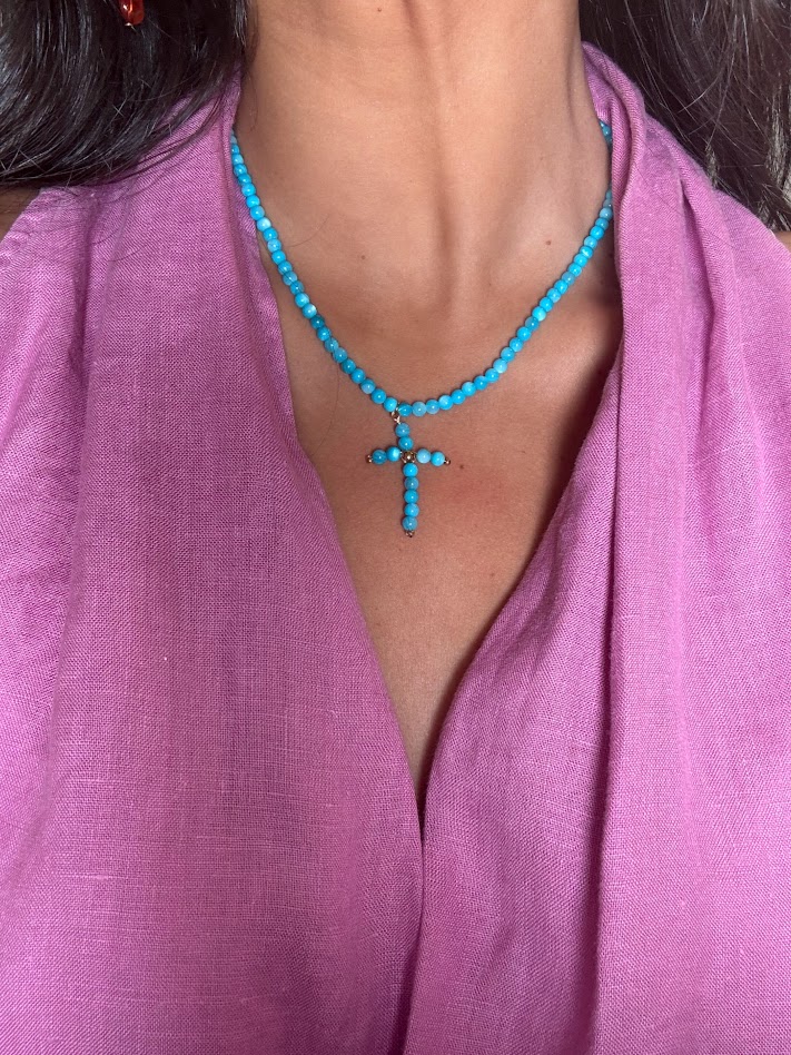 Collar cruz turquesa