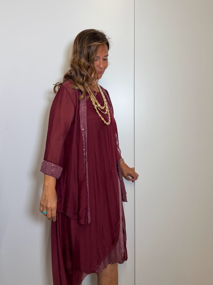 Vestido gasa burdeos