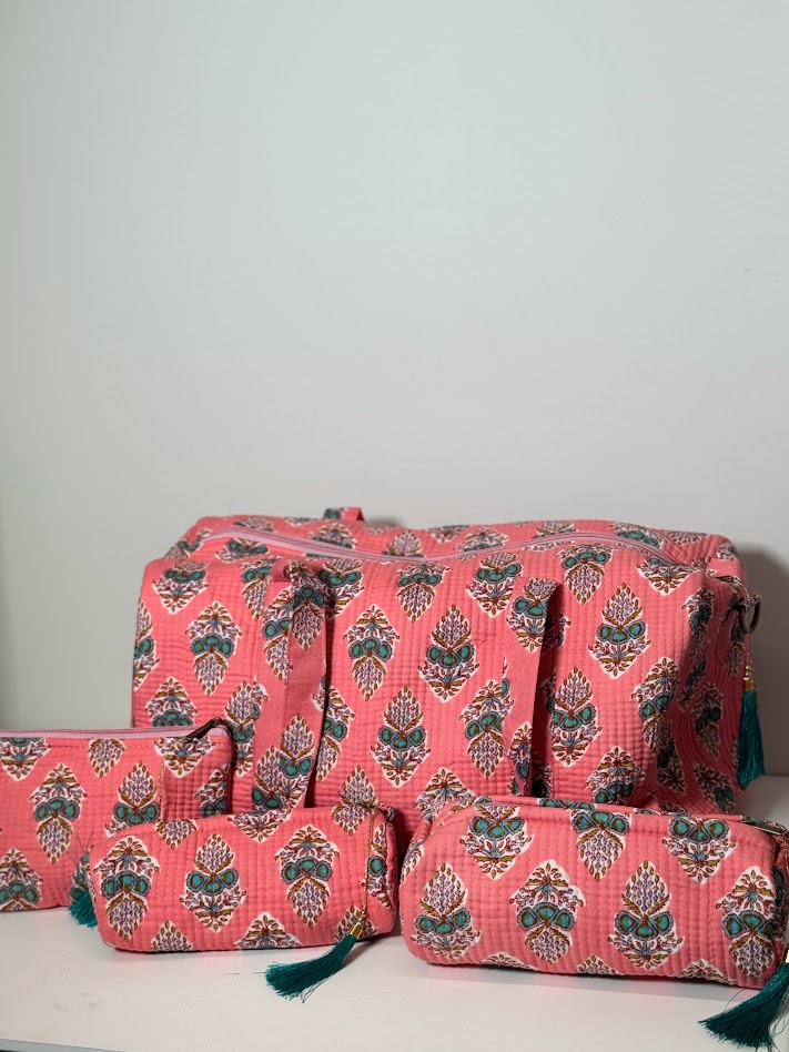 Bolsa de viaje + neceseres india coral