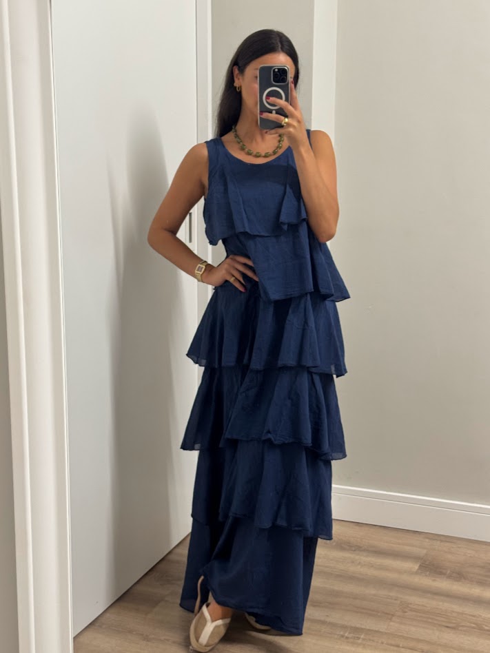 Vestido volantes azul marino