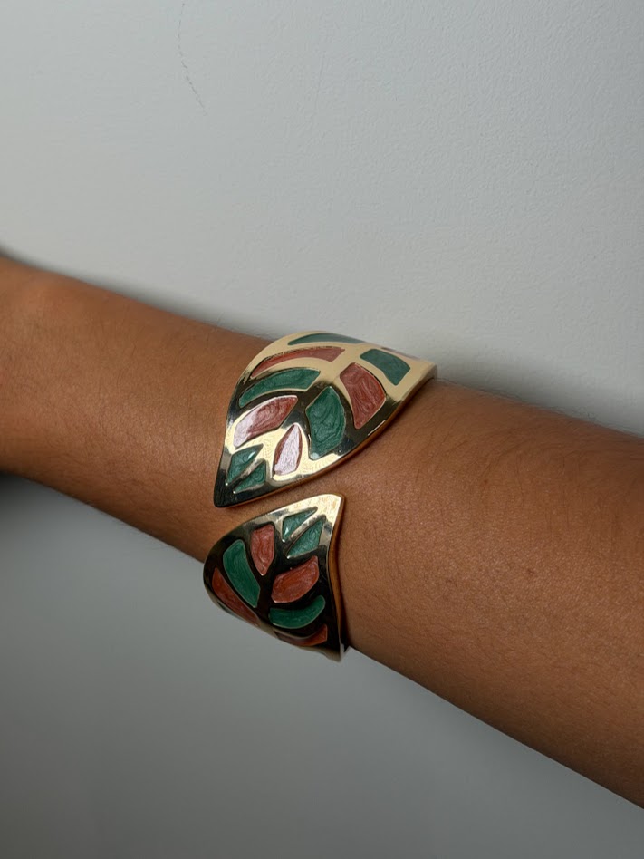 Brazalete hojas verde y rosa