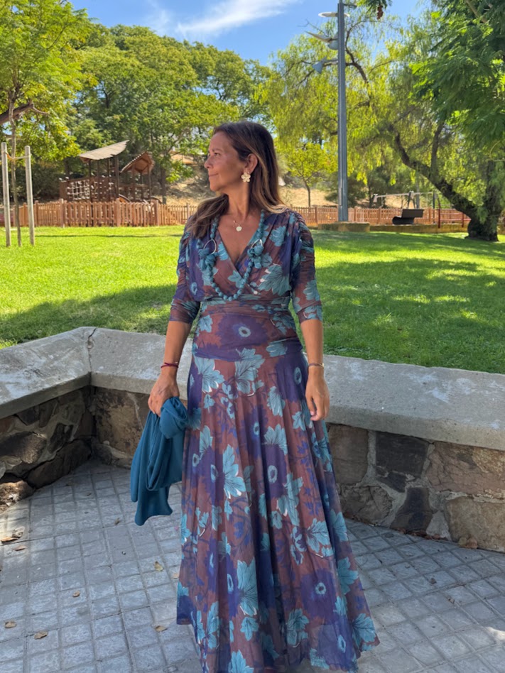 Vestido Río estampado flores marrón