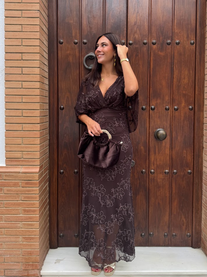 Vestido flores marrón