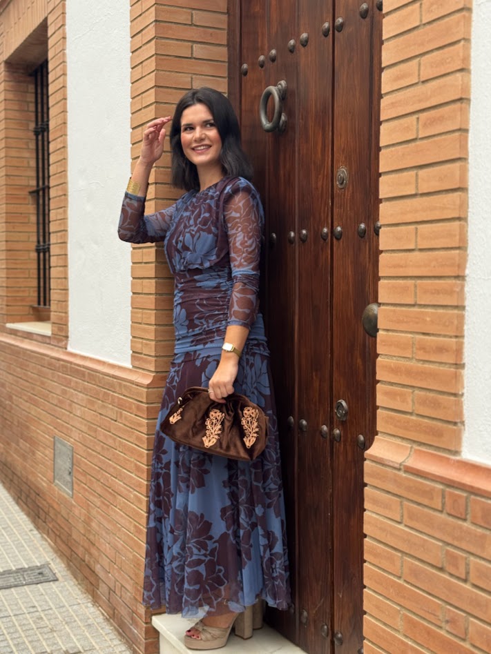 Vestido Adriana flores burdeos