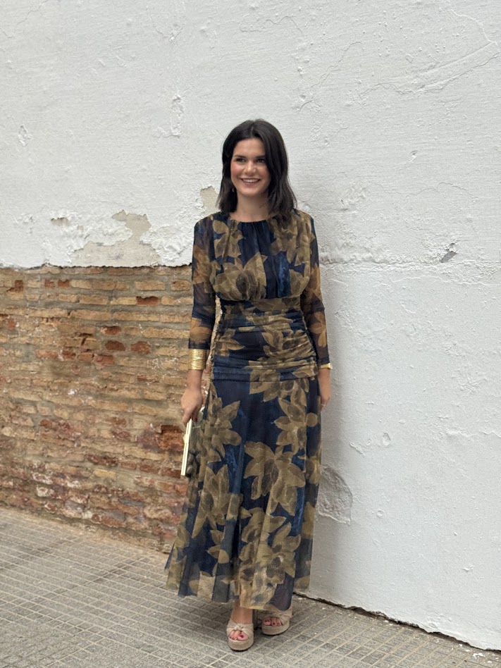 Vestido Adriana flores doradas